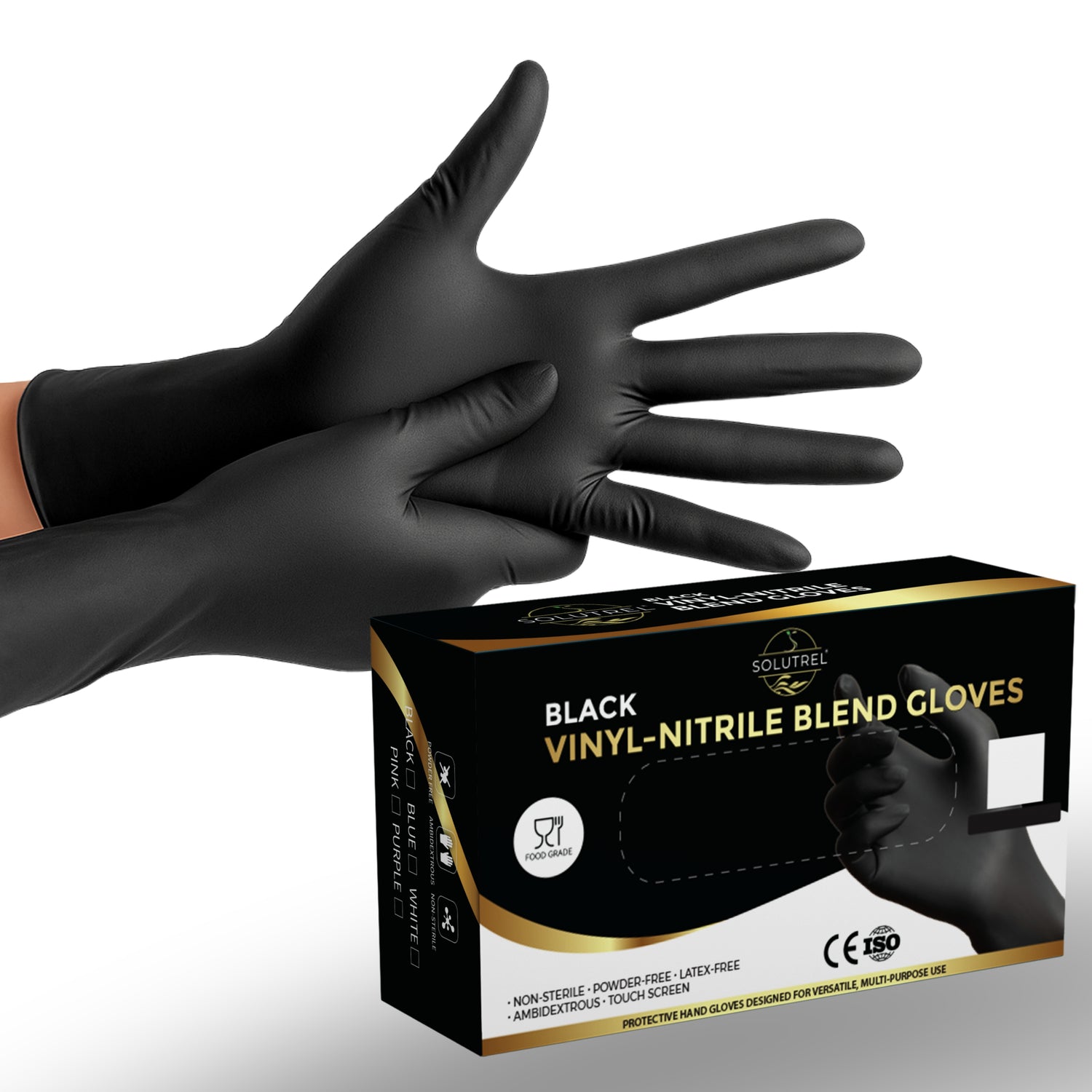 Black Vinyl and Nitrile Blend Disposable Gloves, 4.5mil, 100 Count per Box